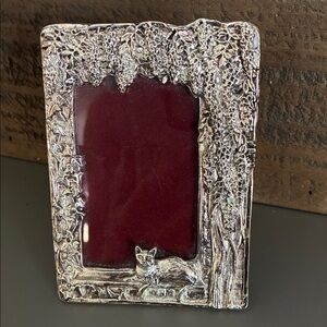 Ornate Silver Metal Cat Photo Frame